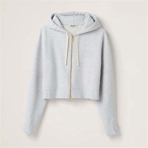 miu miu embroidered cotton hoodie|Miu Miu logo.